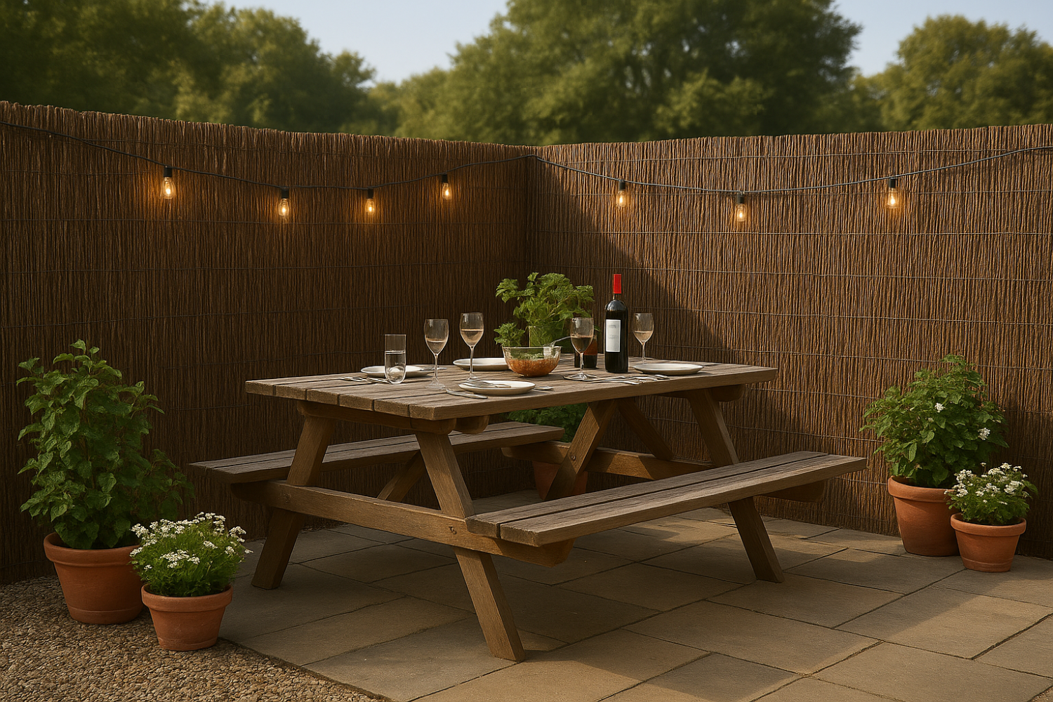 Wilgenmatschutting als afscheiding in de tuin